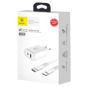 Baseus Bojure Series (USB And Type-C Charging Ports 32w Quick Charger with USB-C/ Lightning 1m Cable)